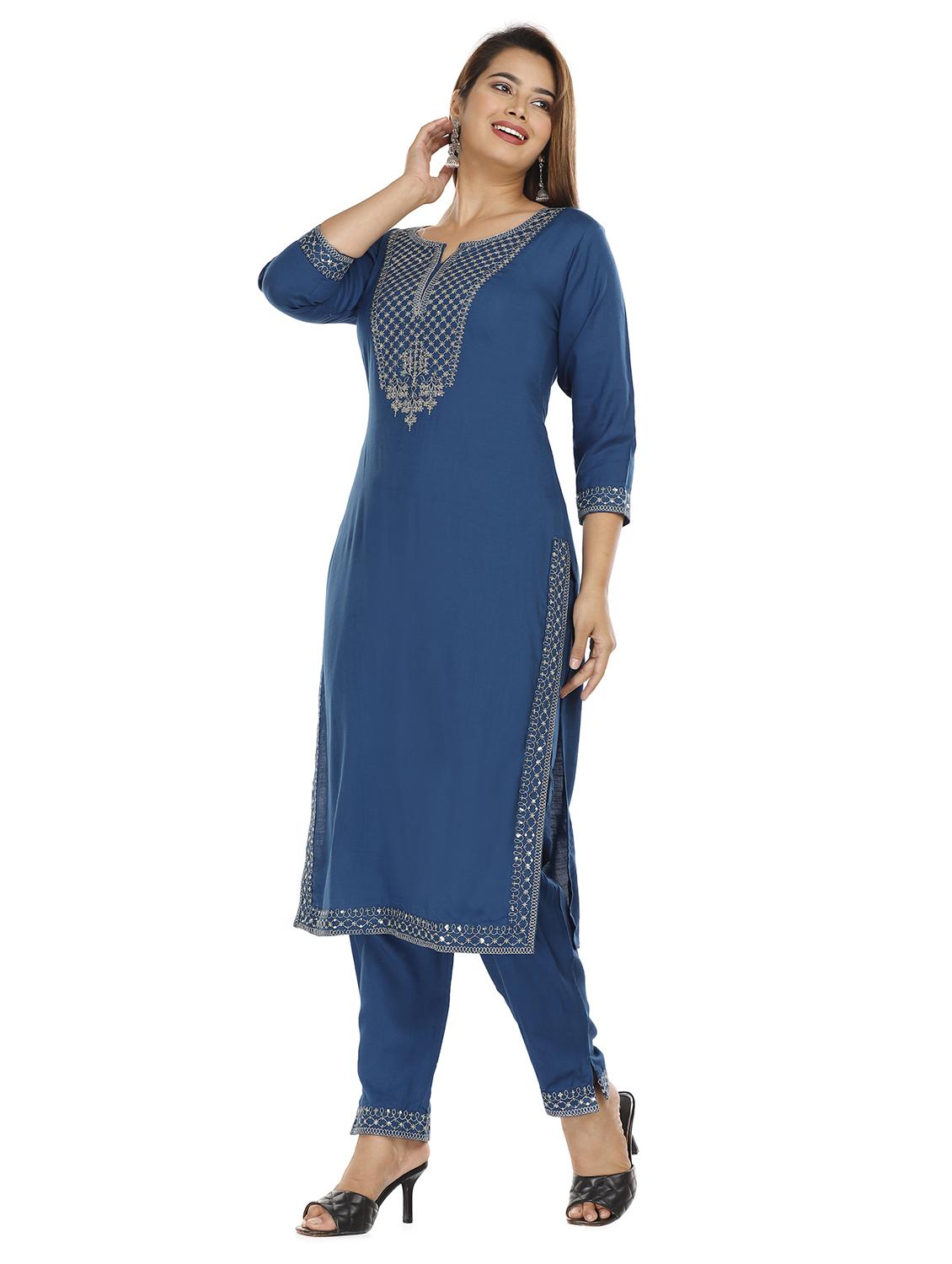 blue rayon kurta pant set - 18080025 - Zoom Image - 2