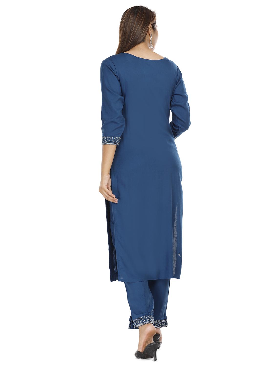 blue rayon kurta pant set - 18080025 - Zoom Image - 3