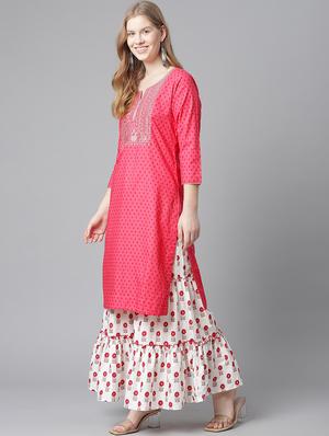 pink cotton kurta sharara set - 18080037 - Standard Image - 2