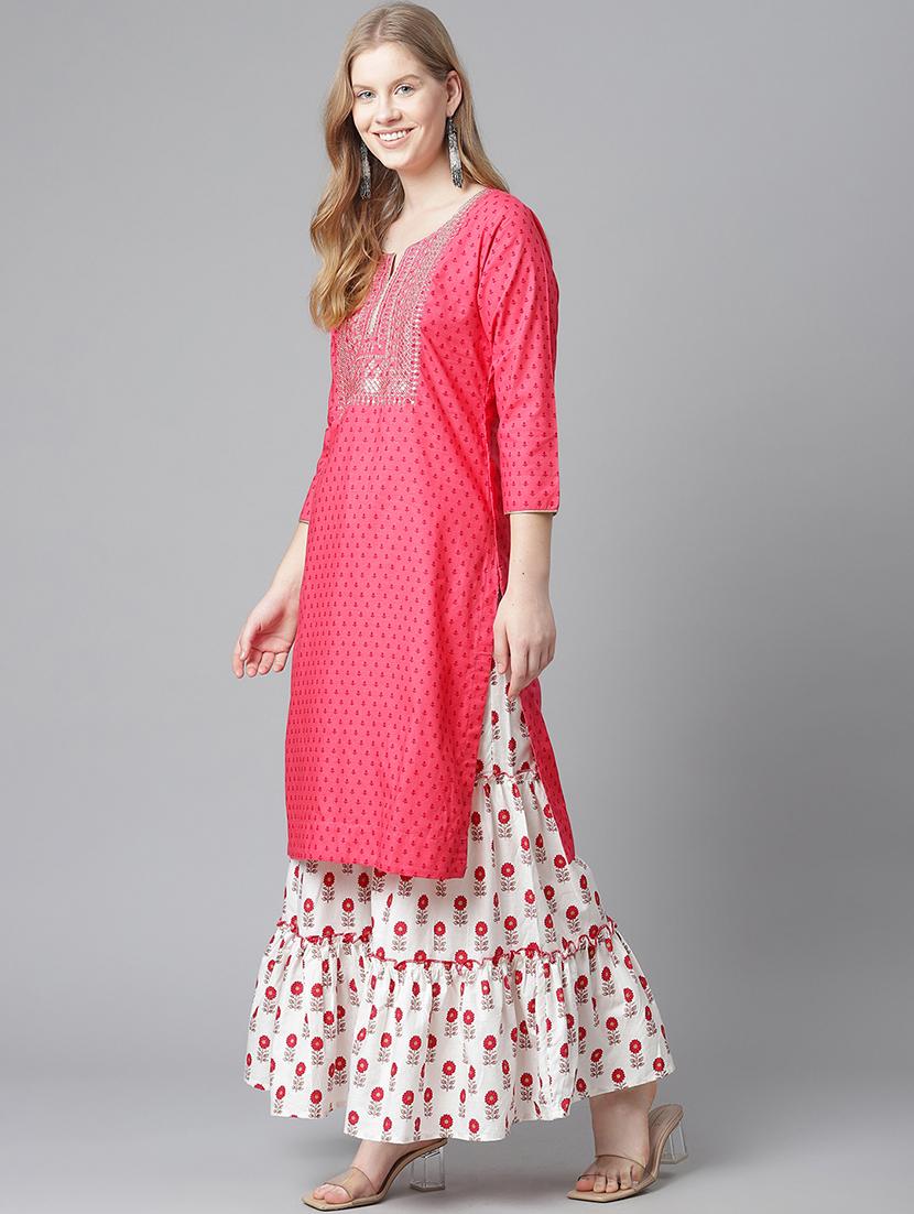 pink cotton kurta sharara set - 18080037 - Zoom Image - 2