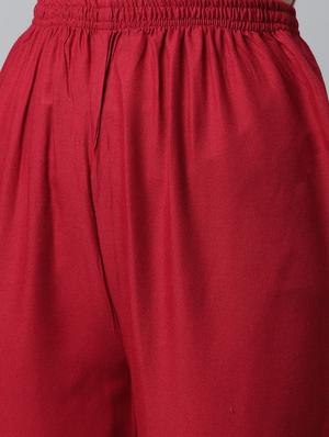burgundy rayon kurta pant set - 18080066 - Standard Image - 5