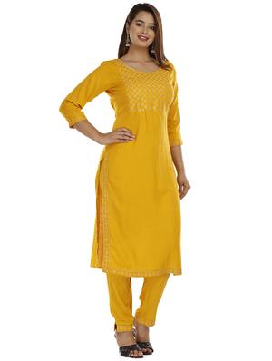 gold rayon kurta pant set - 18080073 - Standard Image - 2