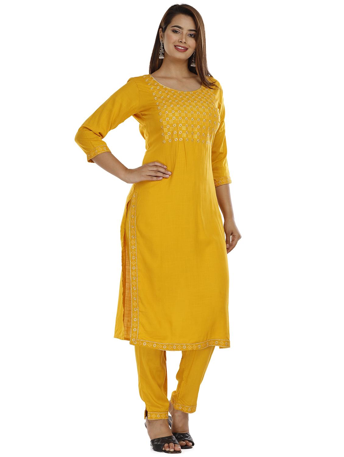 gold rayon kurta pant set - 18080073 - Zoom Image - 2