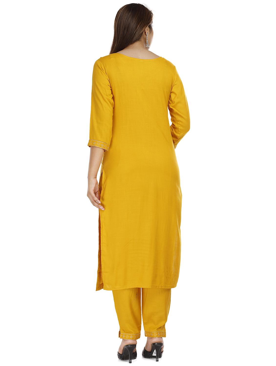gold rayon kurta pant set - 18080073 - Zoom Image - 3