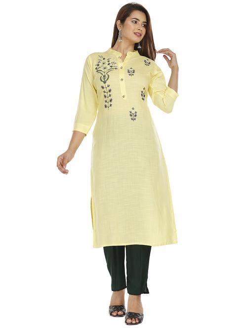 yellow rayon kurta pant set - 18080076 - Standard Image - 1