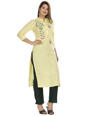 yellow rayon kurta pant set - 18080076 - Standard Image - 2