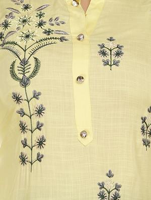 yellow rayon kurta pant set - 18080076 - Standard Image - 4