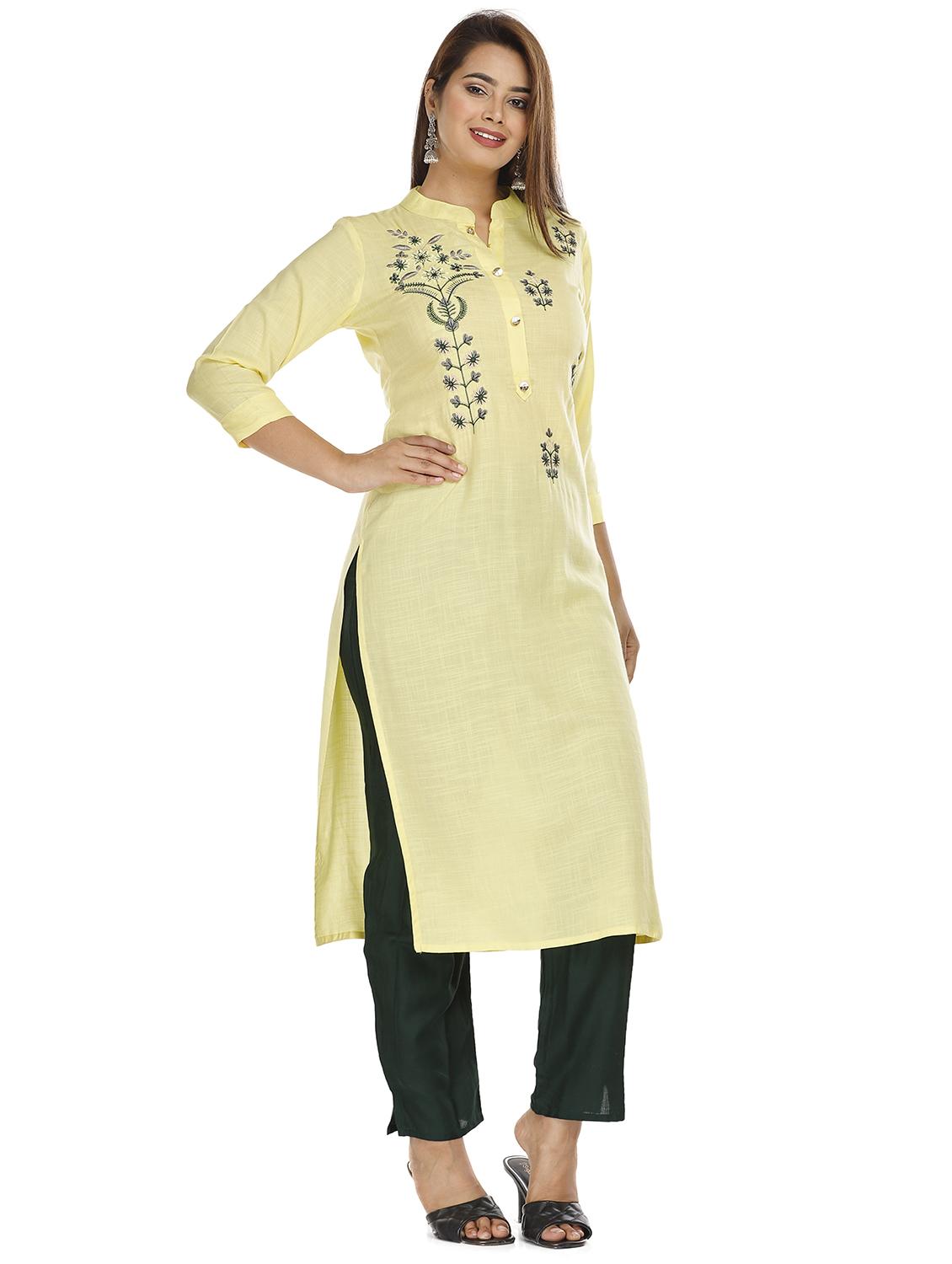 yellow rayon kurta pant set - 18080076 - Zoom Image - 2