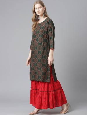 green rayon kurta sharara set - 18080087 - Standard Image - 2