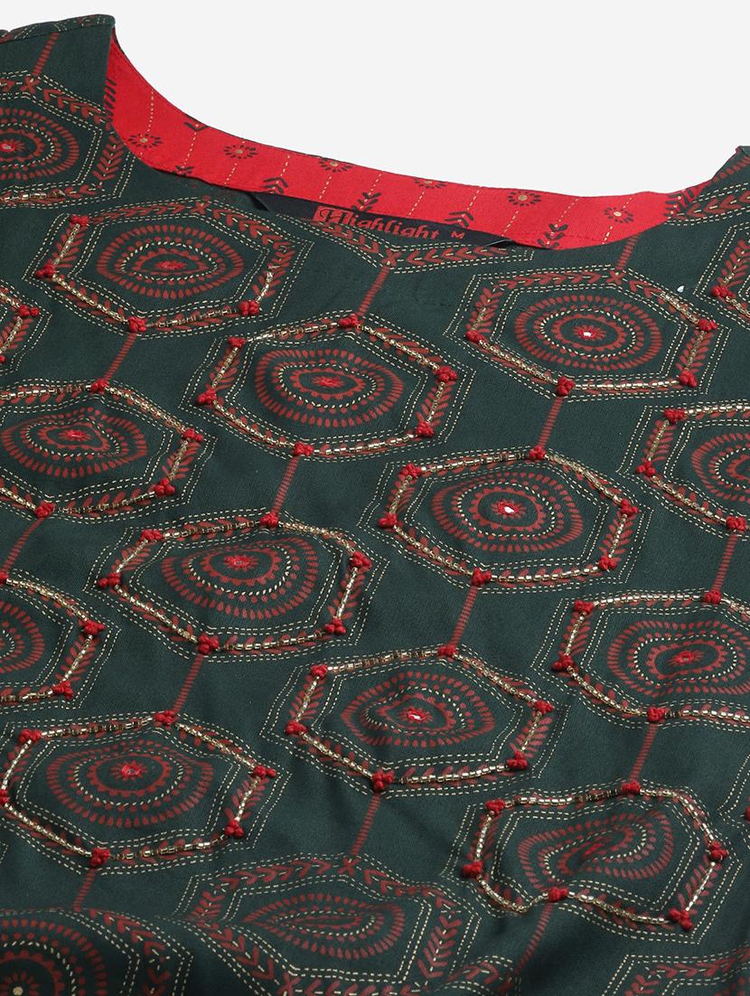 green rayon kurta sharara set - 18080087 - Zoom Image - 4