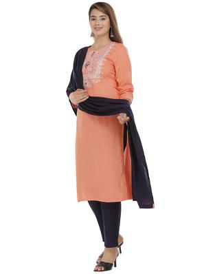 peach rayon kurta pant set - 18080103 - Standard Image - 2