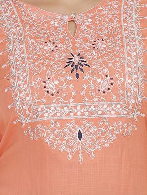 peach rayon kurta pant set - 18080103 - Standard Image - 4
