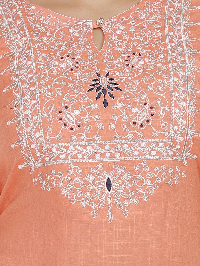 peach rayon kurta pant set - 18080103 - Zoom Image - 4
