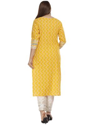 gold cotton kurta pant set - 18080107 - Standard Image - 3
