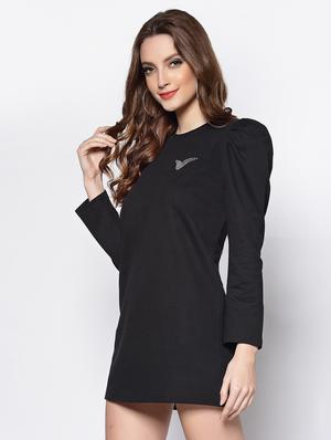 puff sleeved solid bodycon dress - 18081095 - Standard Image - 2