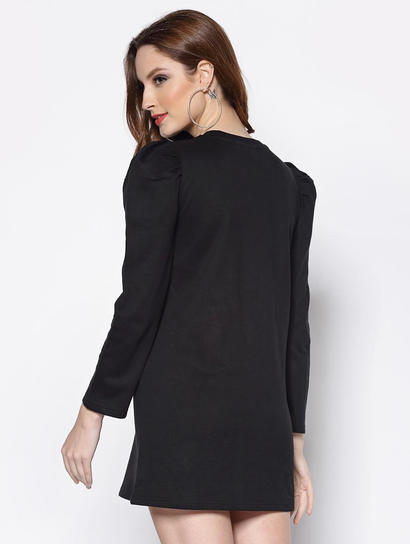 puff sleeved solid bodycon dress - 18081095 - Zoom Image - 3