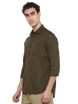 olive solid casual shirt - 18082508 - Standard Image - 2