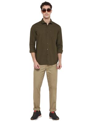olive solid casual shirt - 18082508 - Standard Image - 4
