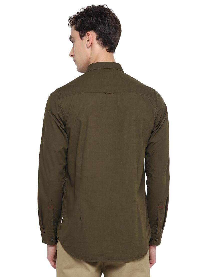olive solid casual shirt - 18082508 - Zoom Image - 3