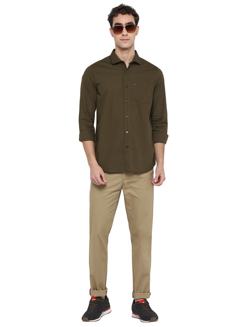 olive solid casual shirt - 18082508 - Zoom Image - 4