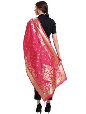 red silk woven dupatta - 18082698 - Standard Image - 3