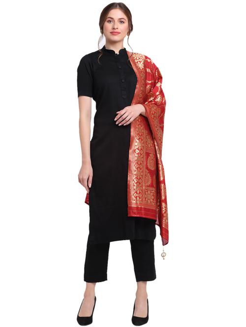 red silk woven dupatta - 18082703 - Standard Image - 1
