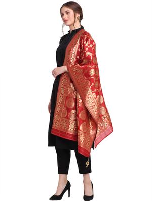 red silk woven dupatta - 18082703 - Standard Image - 2