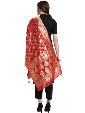 red silk woven dupatta - 18082703 - Standard Image - 3