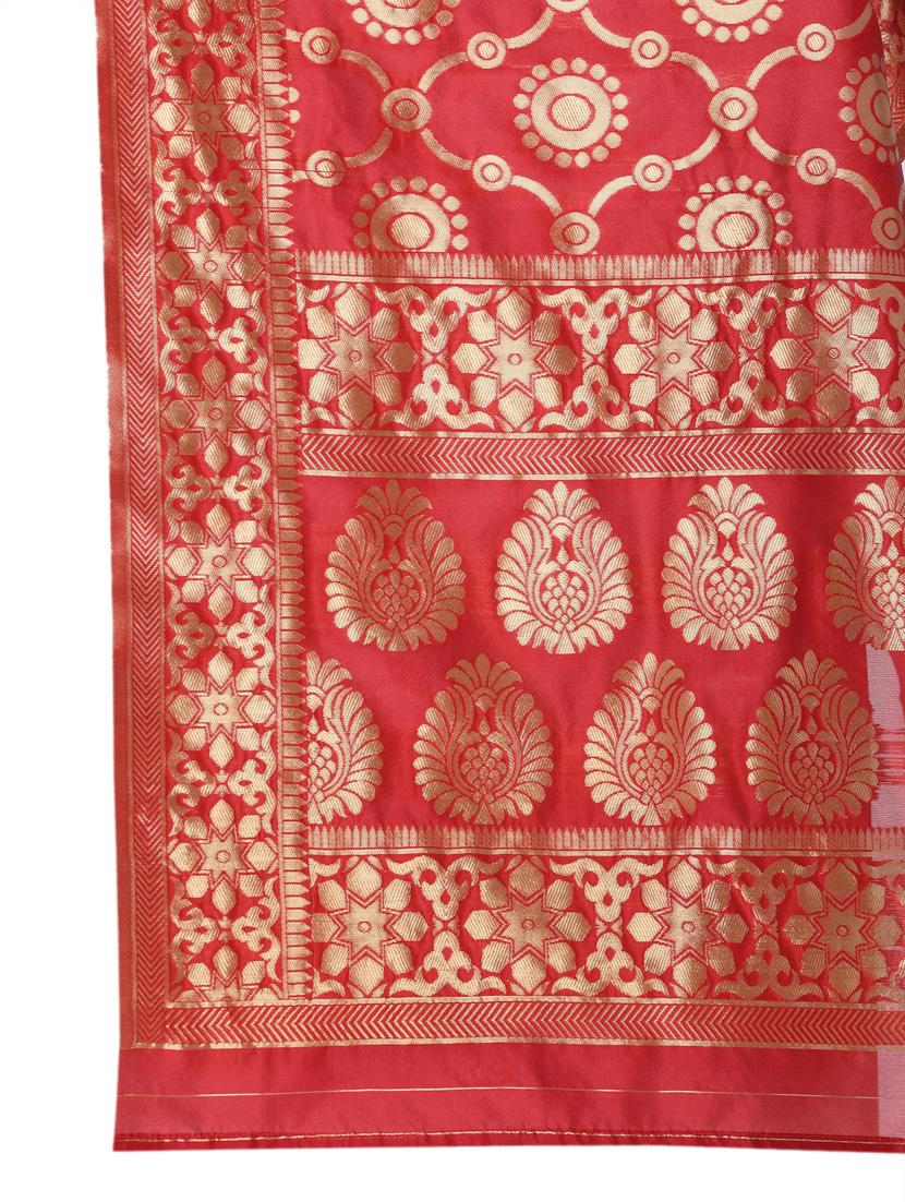 red silk woven dupatta - 18082703 - Zoom Image - 4