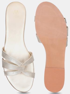 gold pu slip on sandals - 18083698 - Standard Image - 4
