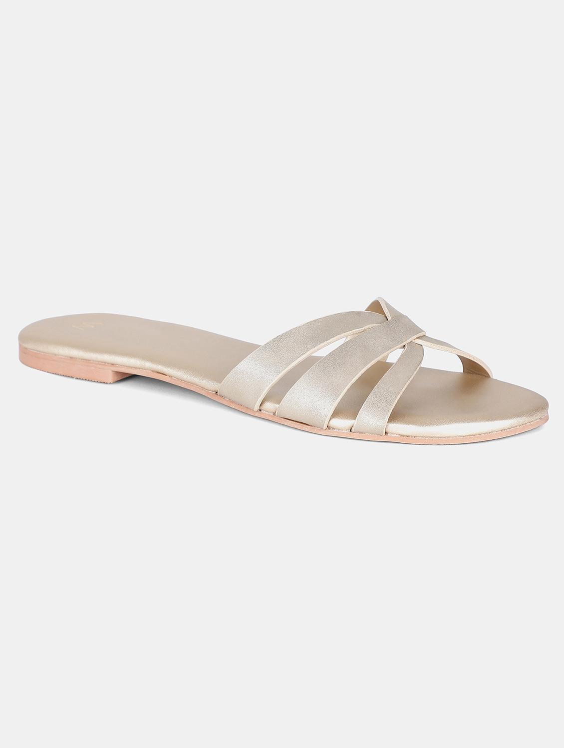 gold pu slip on sandals - 18083698 - Zoom Image - 1