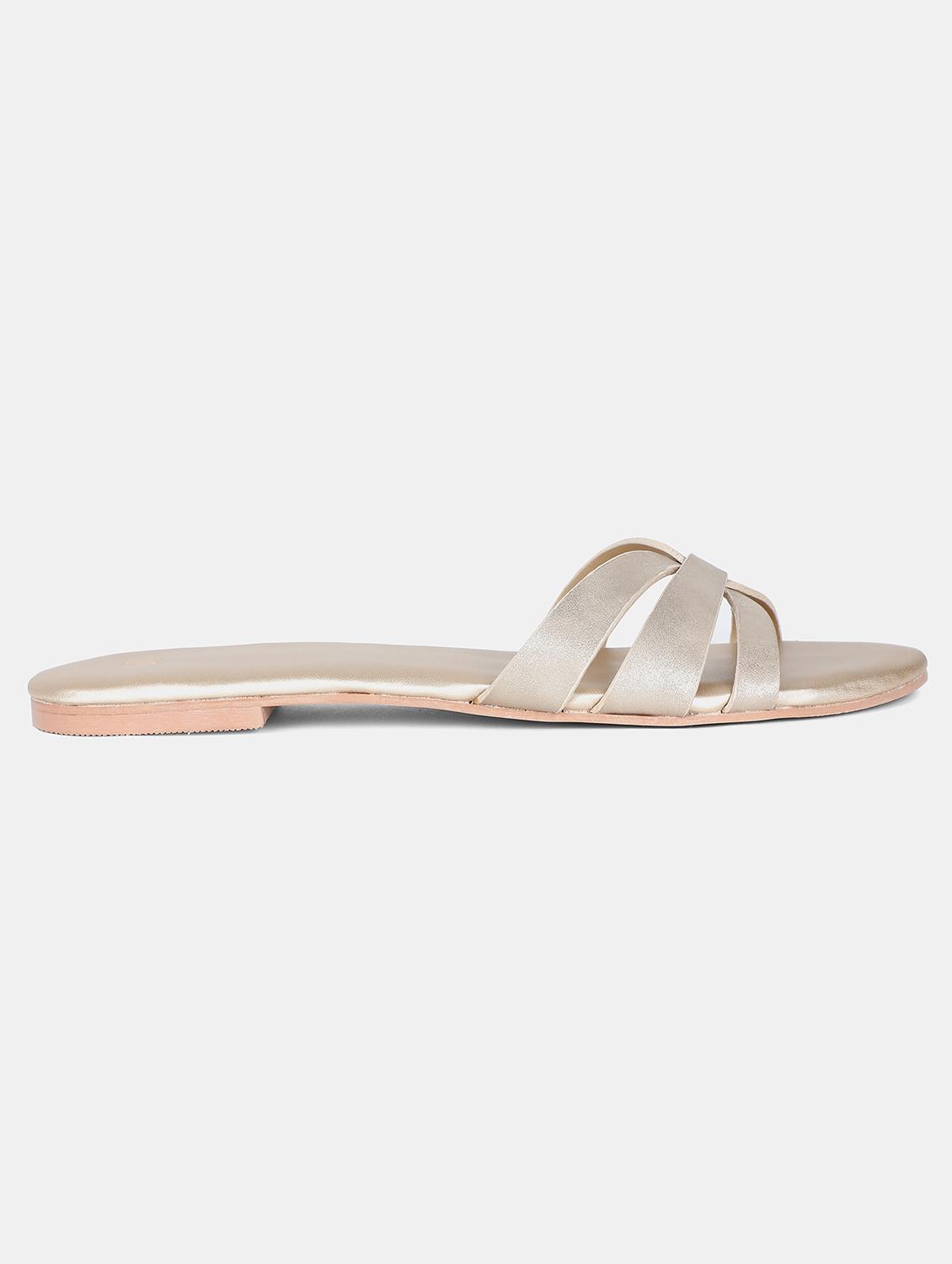 gold pu slip on sandals - 18083698 - Zoom Image - 2