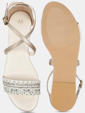 gold back strap sandal - 18083719 - Standard Image - 4