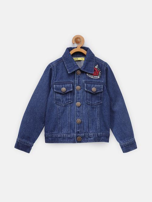 blue solid denim jacket - 18089274 - Standard Image - 1
