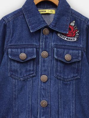 blue solid denim jacket - 18089274 - Standard Image - 4