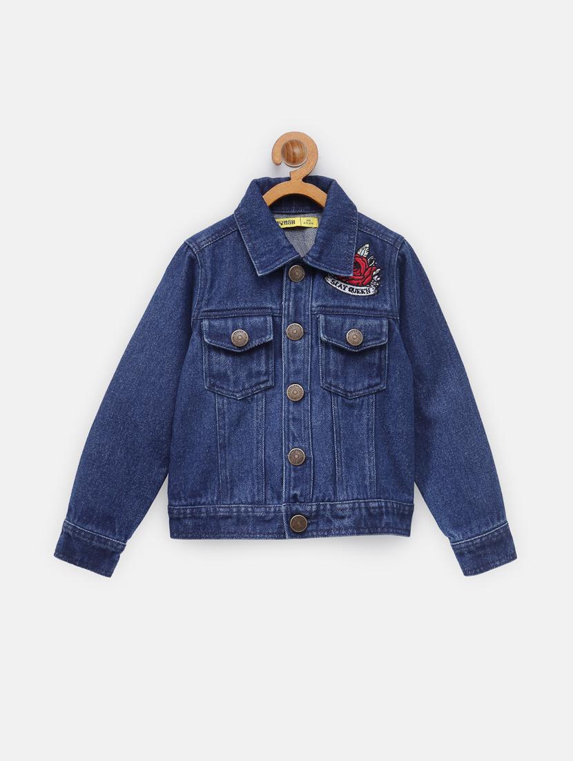blue solid denim jacket - 18089274 - Zoom Image - 1