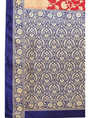 navy silk blend printed saree with blouse - 18109649 - Standard Image - 4