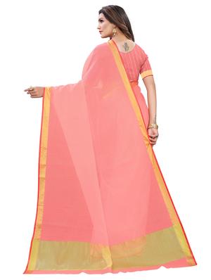 pink cotton blend woven saree with blouse - 18109658 - Standard Image - 2