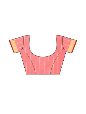 pink cotton blend woven saree with blouse - 18109658 - Standard Image - 3