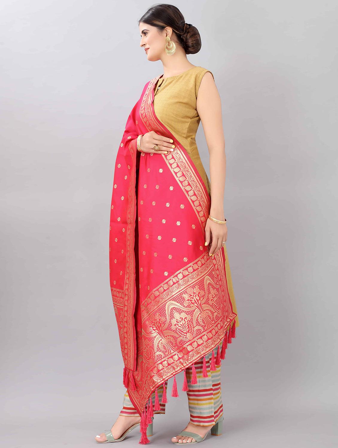 pink silk banarasi dupatta - 18109758 - Zoom Image - 2