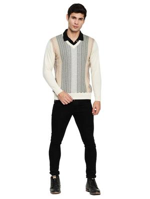 off-white color woolen men's sweatshirt - 18110778 - Standard Image - 4
