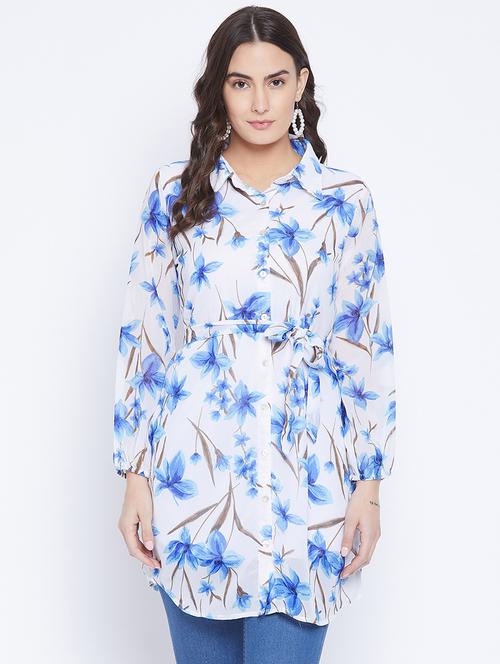 white printed fit & flare tunic - 18110834 - Standard Image - 1