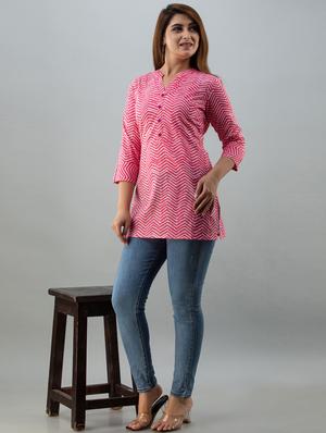 chevron printed straight kurti - 18111221 - Standard Image - 4