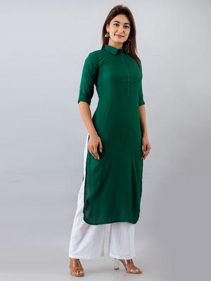 green solid straight kurta - 18111418 - Standard Image - 2