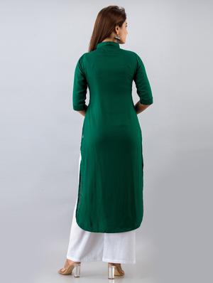 green solid straight kurta - 18111418 - Standard Image - 3