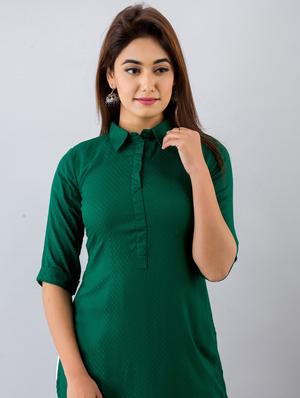 green solid straight kurta - 18111418 - Standard Image - 4