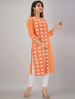 peach cotton straight kurta - 18111657 - Standard Image - 2