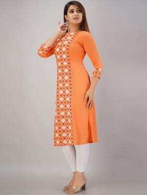 peach cotton straight kurta - 18111657 - Standard Image - 3