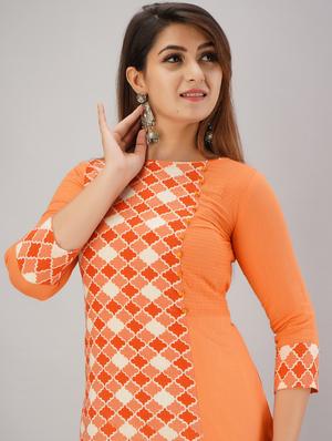 peach cotton straight kurta - 18111657 - Standard Image - 5