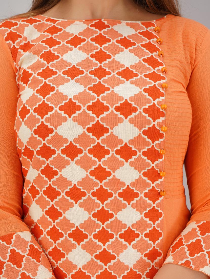 peach cotton straight kurta - 18111657 - Zoom Image - 4